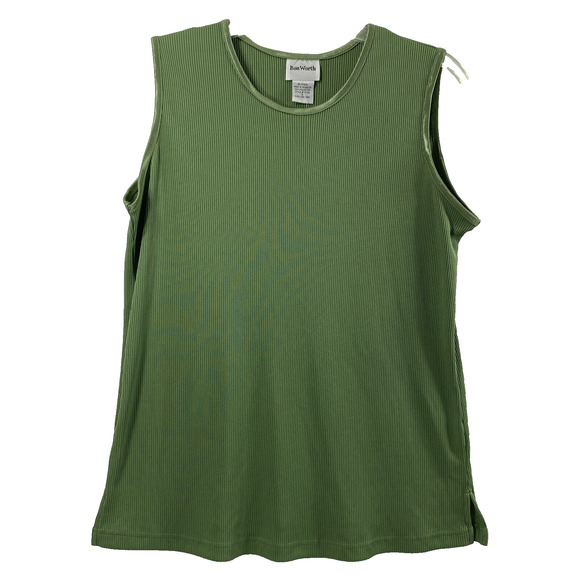 Bon Worth Tank Top Womens Medium Green Sleeveless Ribbed Blouse - Picture 1 of 7